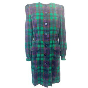Neiman Marcus Plaid Dress Made In France Vintage Shirt Jacket Dress Ladies MED